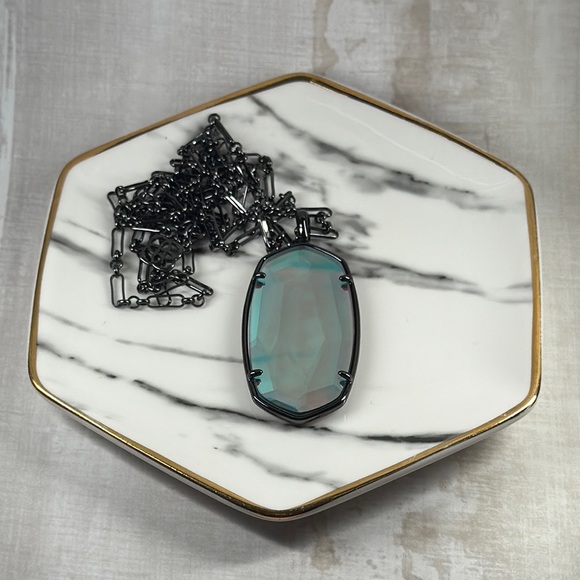 Kendra Scott Reid Dichroic Glass and Gunmetal Elegant Blue Pendant Necklace